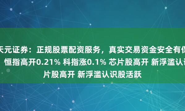 天元证券：正规股票配资服务，真实交易资金安全有保障 快讯：恒指高开0.21% 科指涨0.1% 芯片股高开 新浮滥认识股活跃