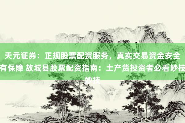 天元证券：正规股票配资服务，真实交易资金安全有保障 故城县股票配资指南：土产货投资者必看妙技