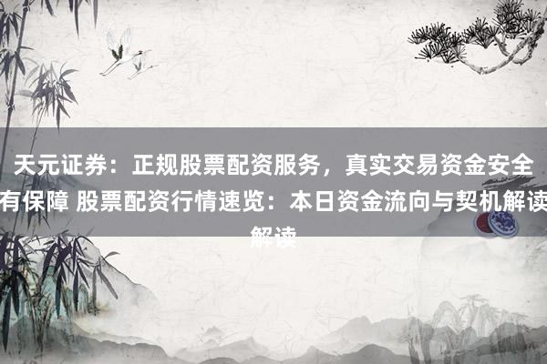 天元证券：正规股票配资服务，真实交易资金安全有保障 股票配资行情速览：本日资金流向与契机解读