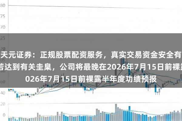 天元证券：正规股票配资服务，真实交易资金安全有保障 泰豪科技：若达到有关圭臬，公司将最晚在2026年7月15日前裸露半年度功绩预报