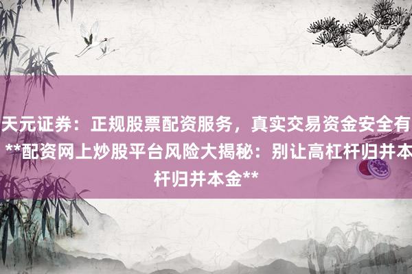 天元证券：正规股票配资服务，真实交易资金安全有保障 **配资网上炒股平台风险大揭秘：别让高杠杆归并本金**
