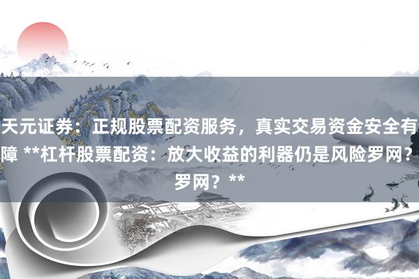 天元证券：正规股票配资服务，真实交易资金安全有保障 **杠杆股票配资：放大收益的利器仍是风险罗网？**